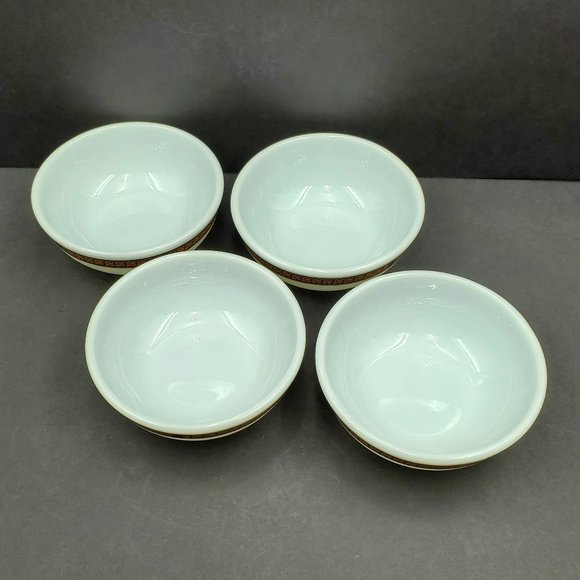 Pyrex Tableware by Corning Ebony Fleur De Lis Fruit Dessert Bowls Black Border - Picture 5 of 8